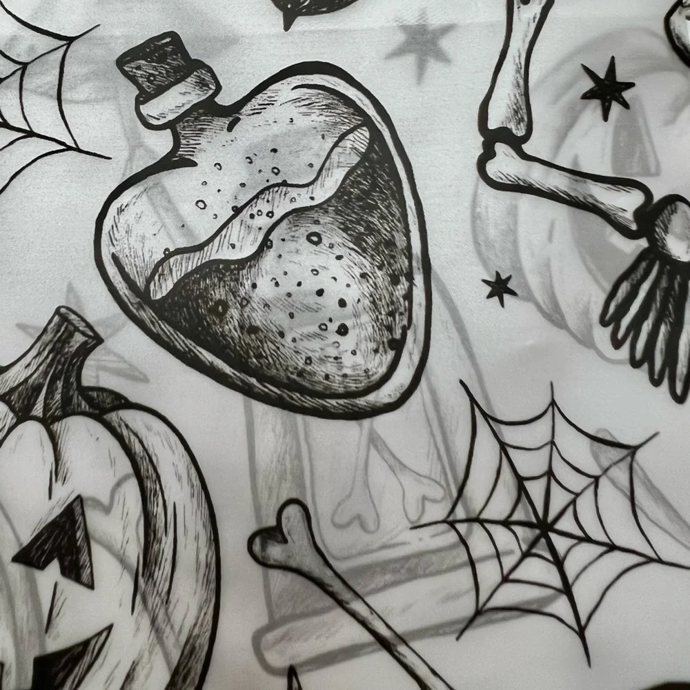 Halloween Charcoal Sketch Images Peva Shower Curtain Metal Grommets Black Potion